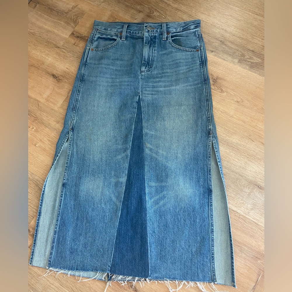 Vintage Lucky Brand Blue Denim Midi Skirt with Front Slits